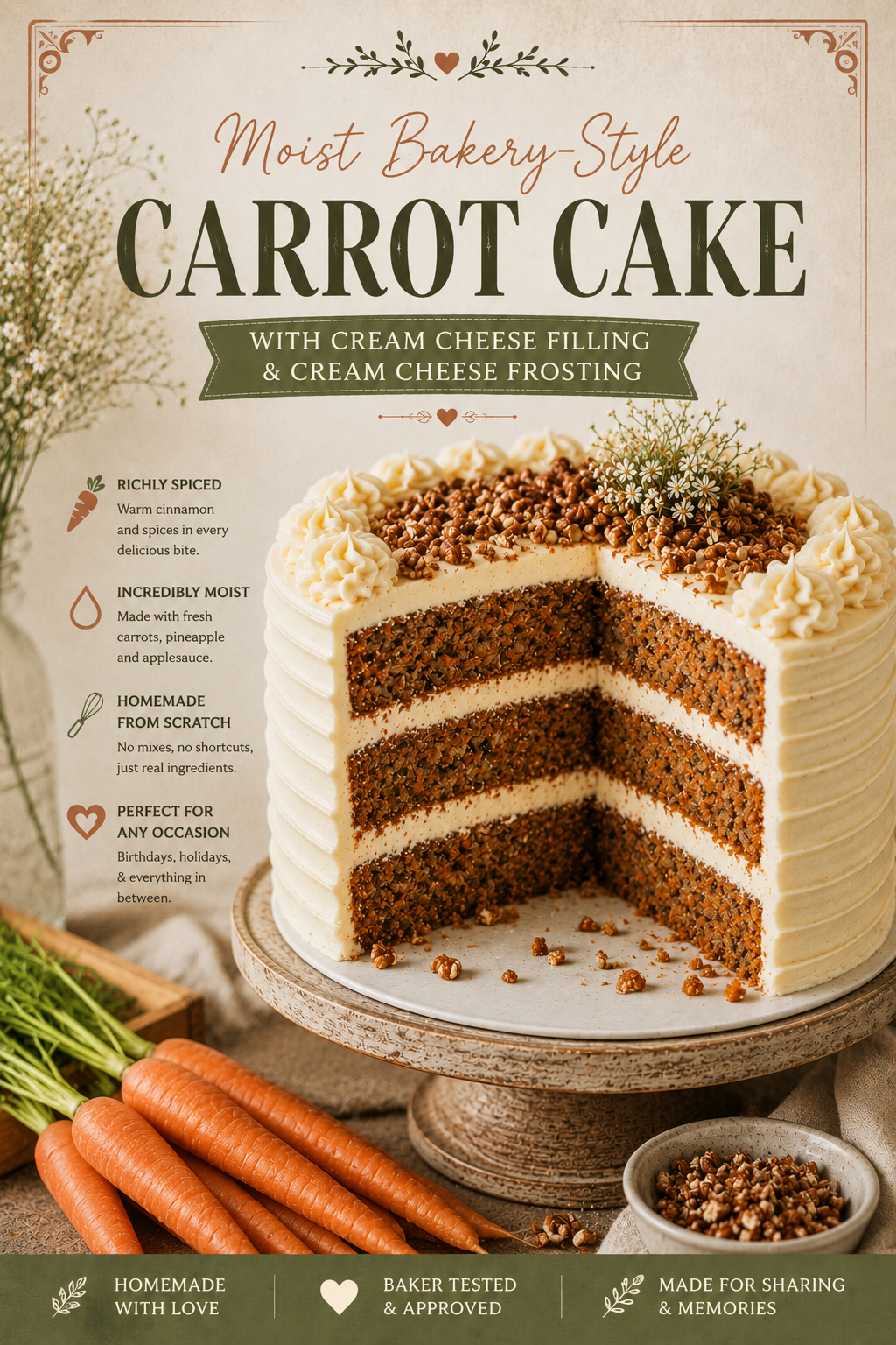 Moist Bakery-Style Carrot Cake Recipe Bundle | Cream Cheese Filling & Frosting | Digital Download
